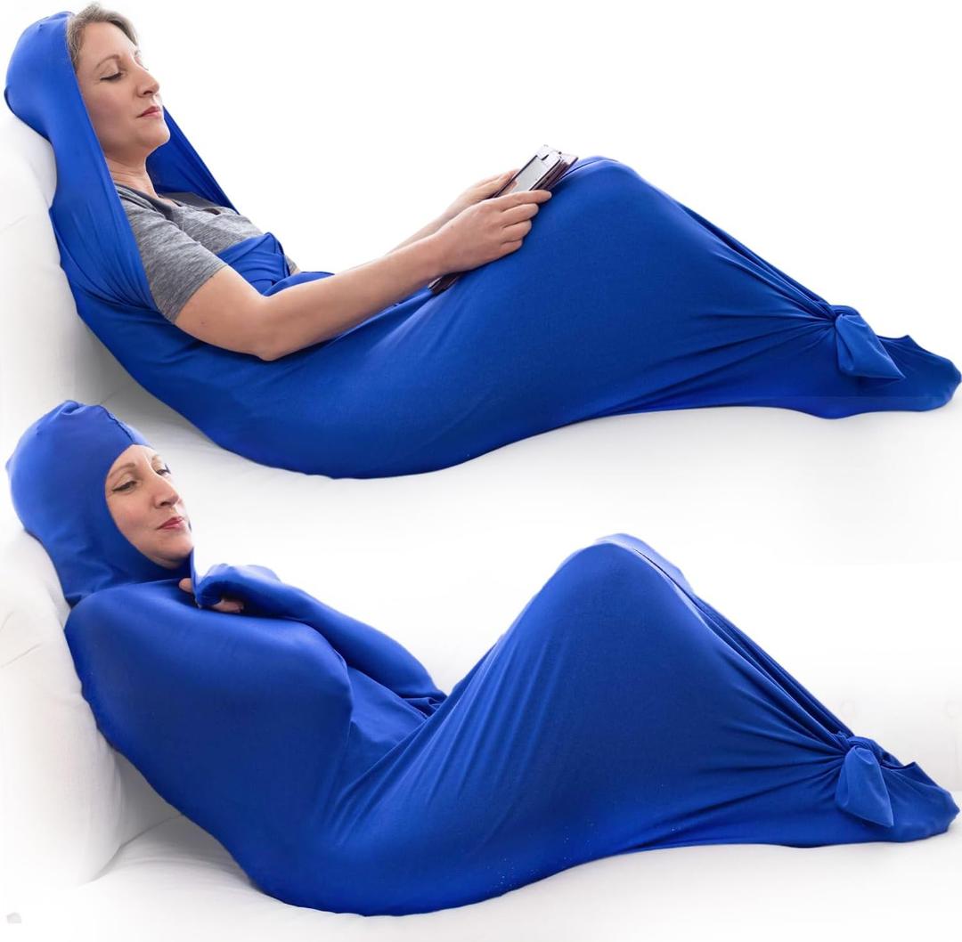 Super Cat: Compression Tube Sensory Sock for Kids & Adults - Wearable Swaddling Blanket with Hood for Anxiety Relief, Perfect Body Compression Sock for Self Regulation (Super Cat Large)