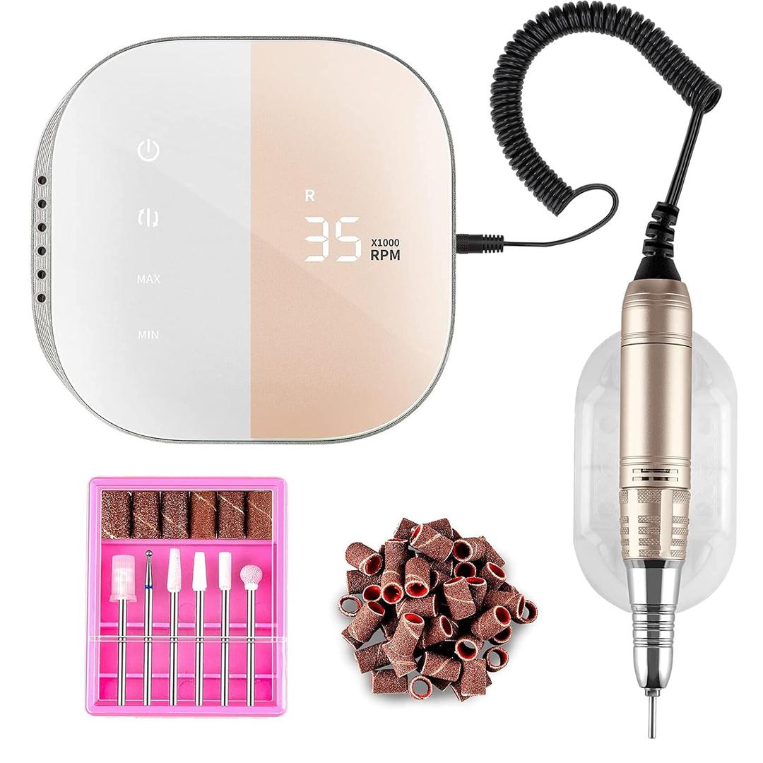 Madenia Professional Nail Drill Machine for Acrylic Nails, 35000RPM Compact Cute Electric Nail Drills with Touch Screen Efile Nail Drill E File Kit for Salon Home Manicure Pedicure Use, Pink (Jmd-108 Pink)