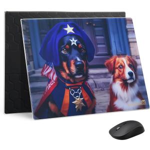 Glass Mouse Pad Micro Etched Surface and Whole Silicone Base,Improved Precision and Speed,Durable, Easy to Clean, Suitable for Gaming and Office Use (Keep Watch-16 * 12'')