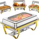 9.5QT Chafing Dishes for Buffet 4 Pack with 7 Pans Glass Lid, Gold