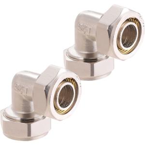 2PC 3/4 Elbow Air Piping Fittings, Brass-Nickel Plated, 200PSI, Air Fittings For Shop Garage Compressed Air line System Kit