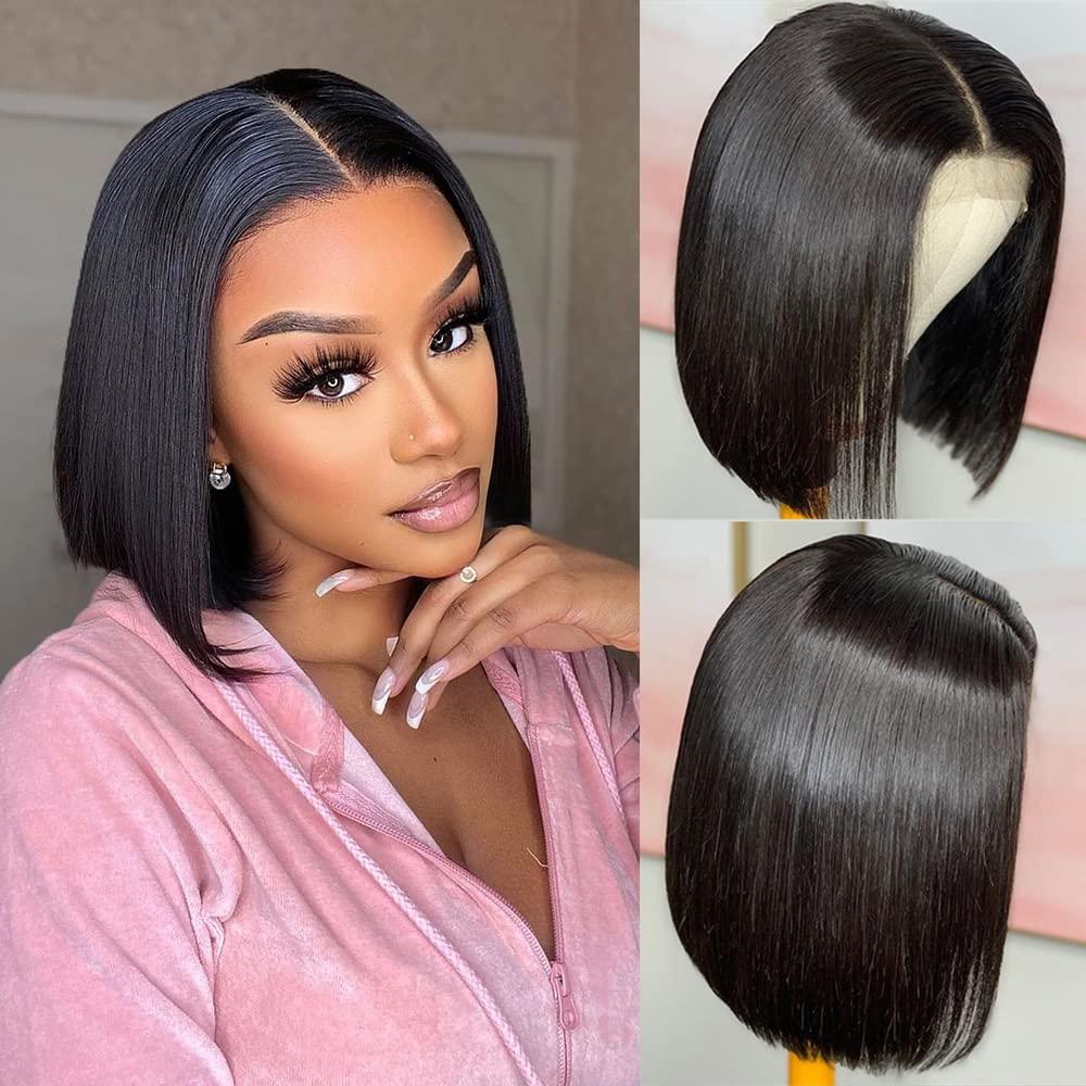 Bob Wig Human Hair 13x4 HD Lace Front Wigs Human Hair 8 Inch Glueless Transparent Lace Frontal Bob Wigs Brazilian Short Bob Pre Plucked with Baby Hair Wig for Women