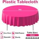 3 Pack Plastic Table Cloth Round 84 inch Plastic Tablecloth Disposable Round Cover Leakproof for Parties, Picnic, Camping, Birthday, Weeding Fushcia