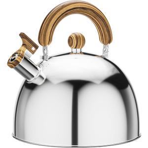 4.2 Quart Tea Kettle Stovetop Whistling for Stove Top Food Grade Stainless Steel Tea Kettles with Cool Wood Pattern Handle, Handle Silver