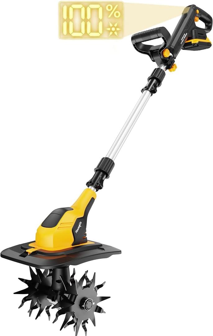 Cordless Tiller Cultivator Compatible with DEWALT 20V Max Battery, 4x12 CARBON STEEL BLADES & TOOL-FREE PREP