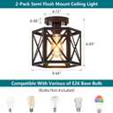 XSDeTu 2 Pack Farmhouse Semi Flush Mount Ceiling Light, Industrial Black Hallway Light Fixture, Small Metal Cage Close to Ceiling Lights for Kitchen Sink Porch Bedroom