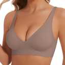Deep V Bra Low Cut Sexy Push Up Bralettes for Women Padded Comfy Smoothing Wireless Lifting Bras Seamless Bralette (L)