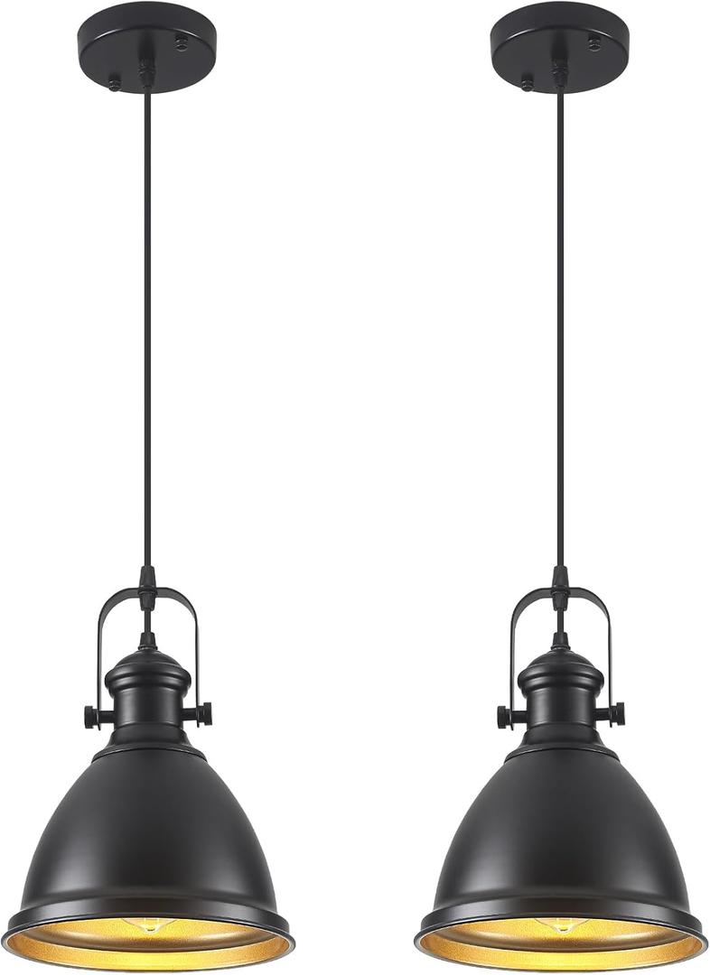 Farmhouse Pendant Lights Kitchen Island, 8.6 inches Matte Black Pendant Light Fixtures, Industrial Kitchen Pendant Lighting, Modern Hanging Light Fixture for Kitchen Sink Dining Room, 2 Pack