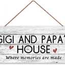 GUQFF 12x6 inch New Sign Gigi and Papa's House Sign, Where Memories Are Made, Distressed Style, Gift for Grandparents, Indoor Outdoor