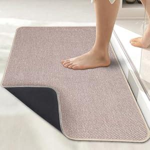 Bosap Bathroom Rugs Set 2 Pieces,Thin Bathroom Mats,Toilet Rugs,Quick Dry,Non-Slip,Machine Washable,Low Pile,Absorbent Bath Mats,Shower,Sink,Home Decor Accessories.Beige,1'5"x2'3"+1'8"x2" U Shape