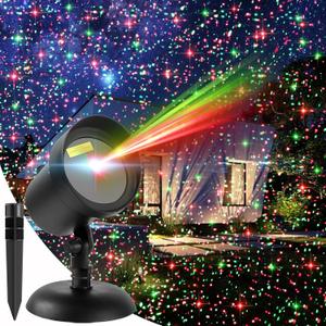 Laser Projector Lights Outdoor for Christmas, Motion Laser Christmas Lights Projector, Red & Green Stars Starry Show Dynamic Patterns for Xmas Seasonal Decorative Lighting House Wall