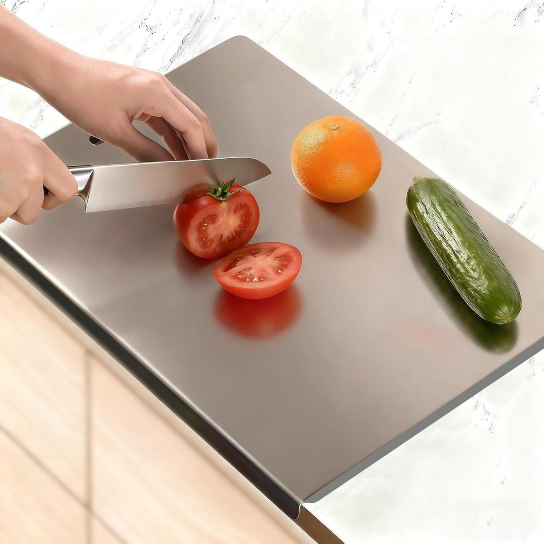 Large Stainless Steel Cutting Boards for Kitchen, Chopping Boards with Grey Non-slip Mat, Cutting Board with Counter Lip for Meat, Fruits, Vegetables, Bread,Dough(15.75"  11.81") (Gray)