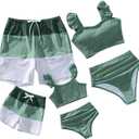 IFFEI Mommy and Me Family Matching Swimsuits Womens Bathing Suit Two Piece Bikini Sets (3-4T, Green)