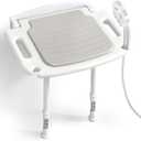 Wall Mounted Shower Seat with Arms, 2mm Thick Aluminum Frame Supports 550lbs, Folding Shower Chair with Memory Foam Cushion, 8 Adjustable Heights, Fold Down Bathroom Bench for Seniors & Disabled