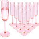 YOUBET 36 Pack Pink Champagne Flutes Plastic - 6 Oz Flower Wavy Champagne Plastic Glasses - Heavy Duty Vintage Disposable Flutes for Wedding Party Birthday Anniversary