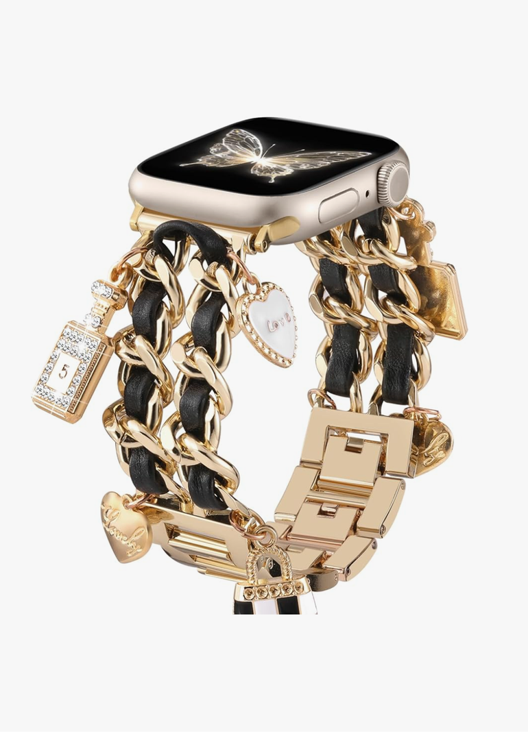 Stylish Metal Band Compatible with Apple Watch Bands for Women 40mm 38mm 41mm 44mm 42mm 45mm 46mm,Pretty Chain Strap with Apple Watch Accessories Charms for iWatch Series 11 10 9 8 7 6 5 4 3 2 1 SE