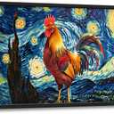 Flintis Large Rooster Wall Art Starry Sky Night Chicken Pictures Wall Decor Abstract Animal Canvas Painting Print Artwork Decoration Framed for Living Room Bathroom Master Bedroom Office 36L x 24W