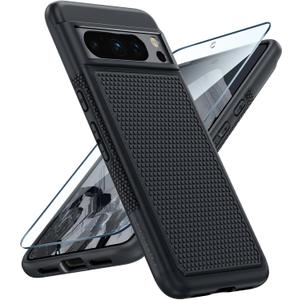 FNTCASE for Google Pixel 8-Pro Case: Dual Layer Shockproof Protective Cell Phone Cover | Anti Slip Textured Back | Military Protection Bumper | Heavy Duty Rugged Tough (Black)