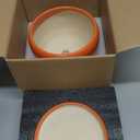 SQOWL Ceramic Pot for Plants - 8 Inch Plant Pot Indoor Outdoor, Modern Round Planter with Drainage Hole and Saucer, Decorative Planter for Flower, Office Decor, Garden Gifts for Women, Orange