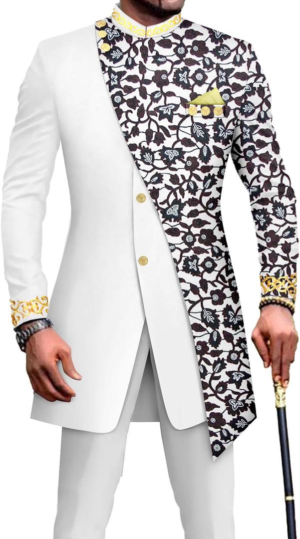 African Suits for Men Embroidery Print Blazer and Pants Set Business Suit Party Wedding Evening, Size: XX-Large