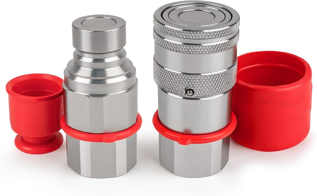1/2 NPT Flat Face Hydraulic Quick Couplers, Skid Steer Hydraulic Couplers with 2PCS Dust Covers, Couplings Set for Agricultural Machinery, Construction Equipment & Industrial Hydraulic Testing