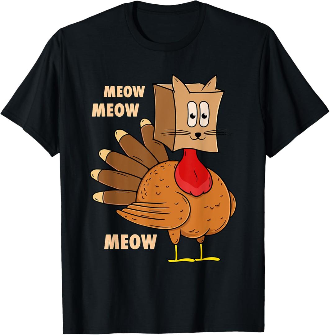 Thanksgiving Turkey Cat Funny Thanksgiving Men Women T-Shirt S