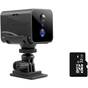 Indoor Camera Wireless Battery Powered, 32GB SD Card, Long Battery Life, 2K Tiny Camera, 2.4Ghz WiFi Cameras for Home Security, 150°Remote Viewing, Night Vision, Motion Detection