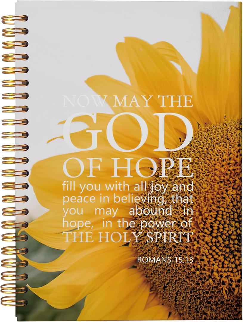 Christian Sunflower Notebook Journal, Bible Journaling Notebook, Gratitude Prayer Journal Notebook, Inspirational Christian Gifts for Women, Romans 15:13, Spiral Bound 5.5x8.3