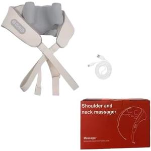 Shiatsu Neck and Shoulder Massager Shawl Kneading Spine Back Muscle Relaxer for Car Home Use Trapezius Neck and Shoulder Massage (GEN2-26W-White)