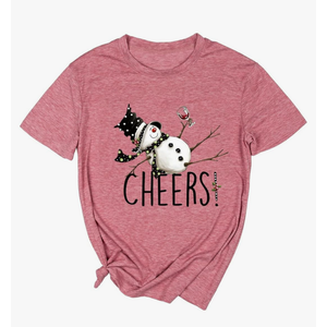 Yimoya Snowman Wine Cheers T Shirts Women Funny Christmas Snowman Beer Wine Graphic Tees, Size: XL
