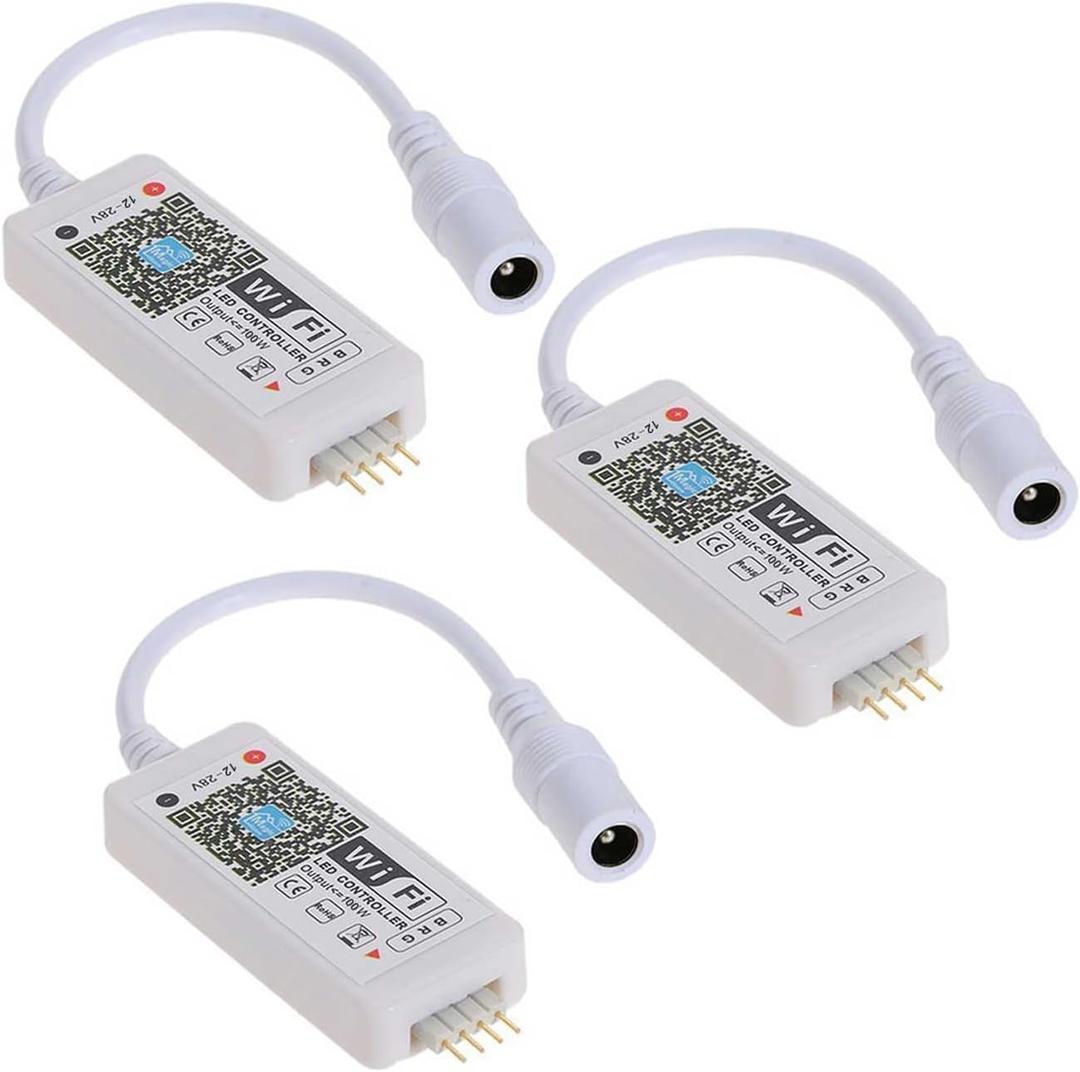 3 Pack Smart WiFi LED Controllers, RGB Led Strip Lights Wireless Control, Compatible with Alexa & Google Home & IFTTT, Free Magic Home App Control for Home Decoration TV Background Stair LED Lights