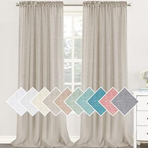 H.VERSAILTEX Natural Linen Sheer Curtains for Bedroom 108 Inches Length 2 Panels Textured Woven Linen Window Drapes for Living Room Light Filtering Rod Pocket Curtains - Linen