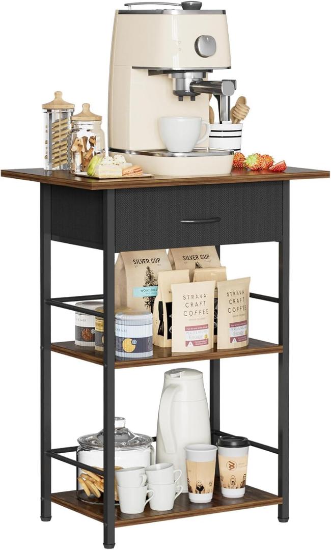 Mini Coffee Bar, 3-Tier Floor Standing Coffee Table with Drawer, Side Table for Living Room, Home Small Space, Kitchen, Office, Coffee Maker Table