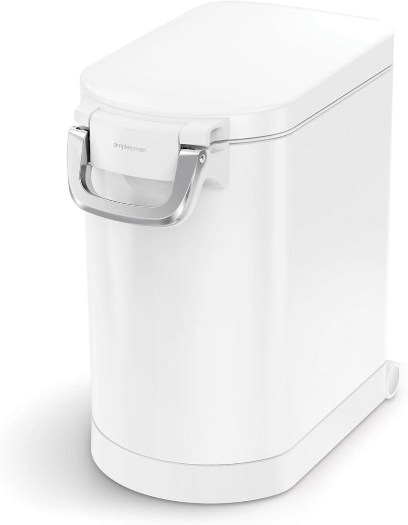 simplehuman 25 Liter, 27 lb / 12.2 kg Medium Pet Food Storage Container for Dog Food, Cat Food, and Bird Feed, White