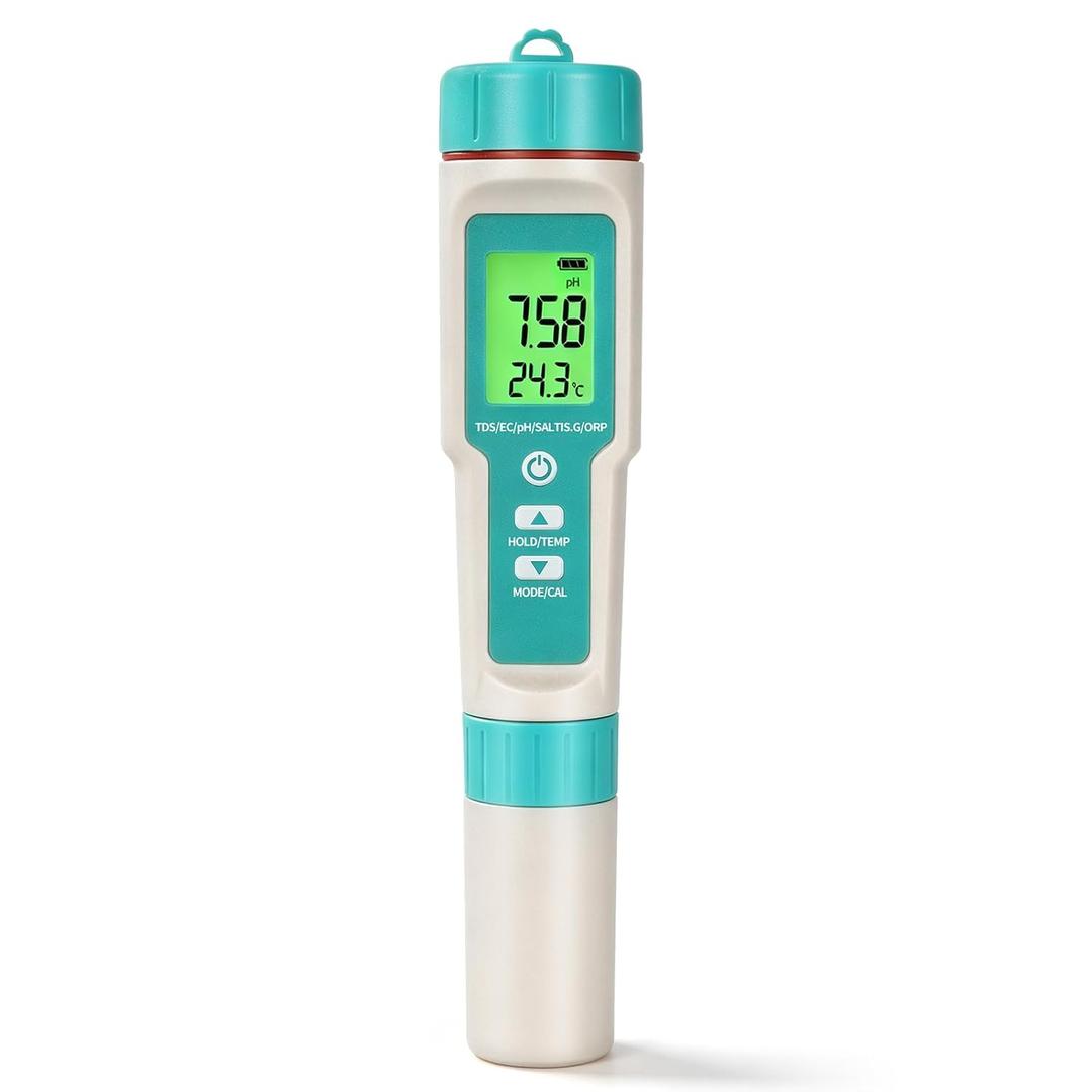 7 in1 Pool Thermometer, PH & Salt Meter, Digital Pool TDS EC ORP SG Salinity Test Kit, Professional High Accuracy Water Quality Tester & Monitor for Swimming Pool, Spa, Hot Tub, Hydroponics & Aquarium