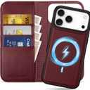 SHIELDON Detachable Wallet Case for iPhone 17 Pro Max 6.9-inch | Genuine Leather, 2-in-1 Folio Magnetic Cover, Wireless Charging, RFID Blocking Credit Card Slot, Kickstand, Shockproof - Red