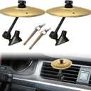 2 Pack Car Cymbal Air Vent, Mini Car Drum Set with Stick, Fun Musical Car Accessory for Drummers & Music Lovers, Durable Cymbal for Car Vent, Fits Most Vehicles (Gold)