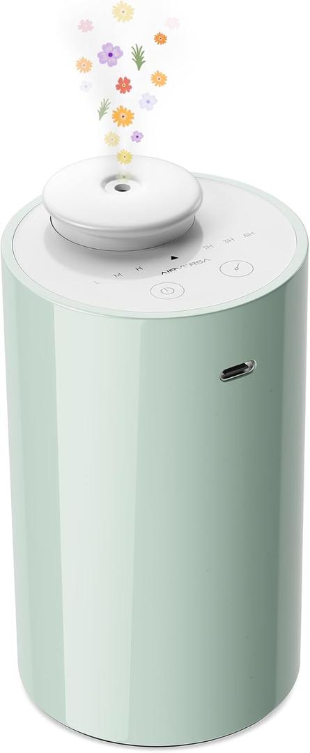 Airversa Waterless Diffuser for Essential Oil, Car Diffsuer, Battery Operated Nebulizer, 0.7 Fl Oz/ 20mL, Mini Scent Air Machine, 3 Timers & 3 Mist Levels for Home, Room, Car, Office - AN6 Green Lily