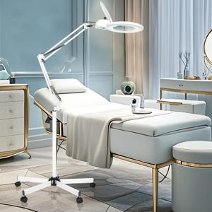 KIRKAS 10X Magniyfing Floor Lamp with 5 Wheel Rolling Base for Estheticians, 2200 Lumen Any Color Modes and Stepless Dimming Magnifying Glass with Light and Stand, for Facials, Reading, Crafts, Tasks (White)