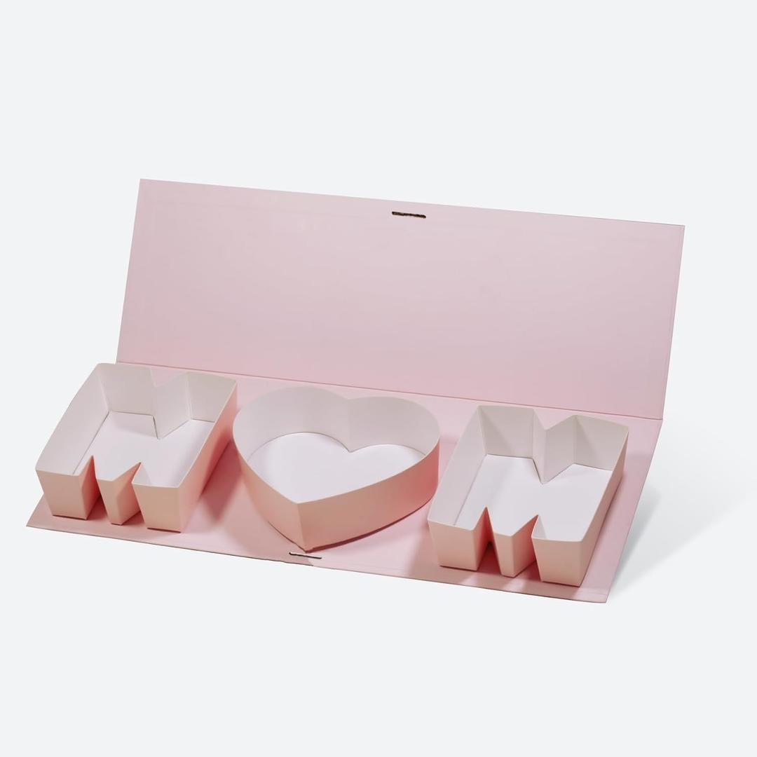 Geoto 17.3"x6"x2" Pink/Red/White Creative Mother's Day Gift Packaging Idea Fillable MOM Letter Shaped Gift Boxes(Pink)
