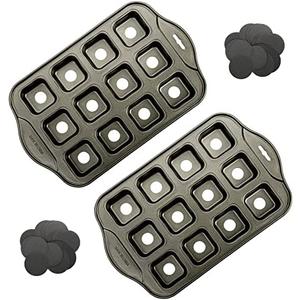 Tosnail 2 Pack 12 Cavity Mini Cheesecake Pan with Removable Bottom, All Edges Brownie Pans, Square Cupcake Muffin Pan, Small Bread Loaf Mold - Square