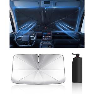Foldable Windshield Sun Shade Umbrella  Reflective Car Window Cover for Front Windshield, Heat Blocker for SUV, Truck, Sedan  Easy Storage with Bendable Handle (Medium58" Lx 31"W))
