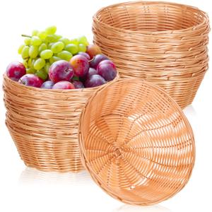 Zopeal 12 Pcs 7'' Woven Bread Baskets Bulk Plastic Round Woven Small Baskets for Gifts Empty Bread Serving for Food Fruit Easter Kitchen Restaurant Centerpiece Display Christmas