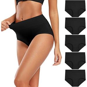 Molasus Women's Cotton Underwear High Waisted Full Coverage Ladies Panties (Regular & Plus Size) L Black