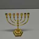 12 Tribes of Israel Menorah, Jerusalem Temple 7 Branch Jewish Candle Holder (5 Inches, Gold)