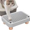 Litter Box Step, Cat Litter Box Ramp with Removable Wooden Legs, Anti-Tracking Cat Litter and Easy to Clean Box Mat, Ideal for Small and Elderly Cats (grey)