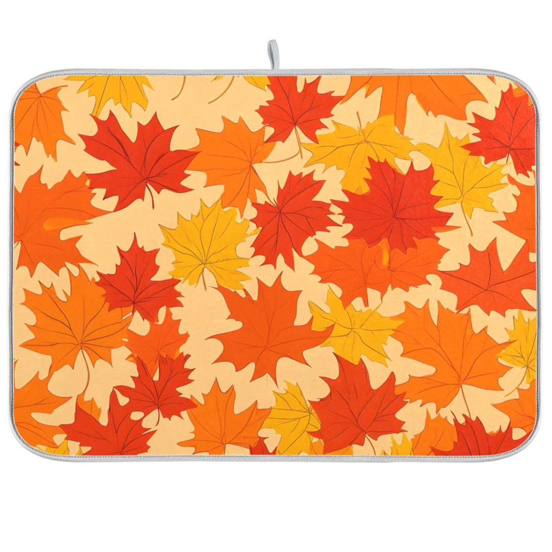 Autumn Maple Leaves Thanksgiving Dish Drying Mat for Kitchen Counter Absorbent Microfiber Drying Pad, Medium 16x18 in