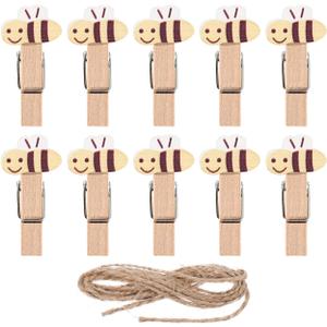 Amosfun 50Pcs Mini Wooden Clothespins 1.57 Inch Small Wood Clips with Jute Twine for Hanging Photos Tags Crafts and Home D Cor