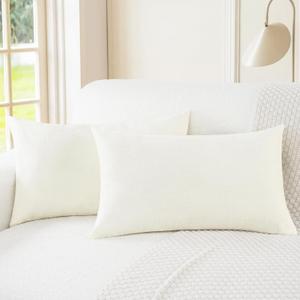 CaliTime Throw Pillow Covers Decorative 16 X 26 Inches Pack of 2 Cozy Chenille Cushion Cases for Couch Sofa Bed Living Room Home Cream