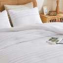 BEDELITE Boho Comforter Set Queen Size, White Tufted Striped Bed Set 3 Pieces, Soft Vintage Farmhouse Comforter for All Seasons, Boho Home Decor,Fluffy Jacquard Bedding with 2 Pillow Shams